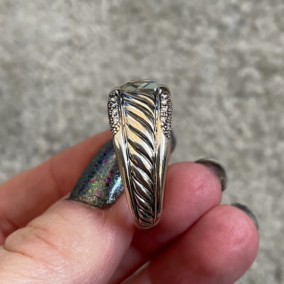 DAVID YURMAN Prasiolite & Diamond .925 Silver Sculpted Cable Cocktail Ring EUC - Picture 6 of 10